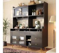Kebnor Mobile alto per sala da pranzo con ante in vetro forato, scaffale per bicchieri da vino, a più livelli, elegante con decorazione dorata, adatto per l'uso in sala da pranzo (145 x 39 x 171 cm