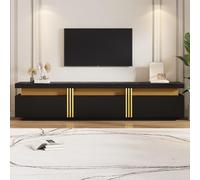 Kebnor Mobile basso moderno per TV con effetto marmo, per TV con TV fino a 90 pollici, tre cassetti e 1 gestione dei cavi 200 x 40 x 42 cm (nero)