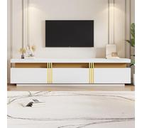 Kebnor Mobile basso moderno per TV con effetto marmo, per TV fino a 90 pollici, tre cassetti e 1 gestione dei cavi 200 x 40 x 42 cm (bianco)