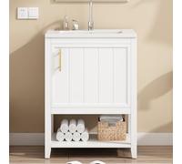 Kebnor Mobile da bagno singolo, 60 cm, con lavabo in ceramica, con ripiano (bianco)