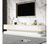 Kebnor Mobile per TV, con 3 cassetti, supporto per TV lucido, con ampio spazio, bianco caldo, con bordo dorato, 200 x 40 x 40 x 40 cm