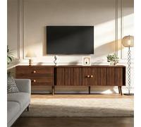 Kebnor Mobile TV in legno di noce, 180 x 40 x 46,5 cm, con due cassetti, due ante a rotelle e 7 piedini. Adatto per TV fino a 80 pollici. Lowboard, Soggiorno, Supporto per TV