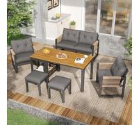 Kebnor Moderno set di divani per esterni, per il tempo libero e la riunione per più persone, struttura in ferro, braccioli intrecciati, incluso cuscino, tavolo multifunzione