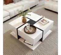 Kebnor Tavolino da caffè lucido, tavolo con 4 cassetti, abbinamento unico dei colori e design delle linee, spazio inferiore 78 x 78 x 36 cm