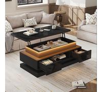 Kebnor Tavolino sollevabile con 2 cassetti, tavolino lucido con LED, tavolino da caffè, tavolo da soggiorno con vano nascosto, truciolato 100 x 50 x 40 cm (nero)