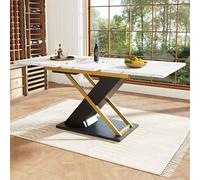 Kebnor Tavolo da pranzo allungabile, tavolo da cucina, soggiorno, tavolo allungabile, con l'aiuto di ripiano interno estensibile fino a 160 cm, tavolo da pranzo con gambe a croce dorate (120-160 × 80