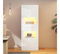 Kebnor Vetrina bianca lucida con illuminazione a LED, 1 ripiano in vetro, 61 x 42 x 162 cm, vetrina autoportante, armadio alto, armadietto