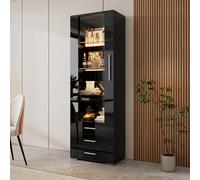 Kebnor Vetrina in vetro lucido, vetrina verticale con 3 cassetti, 60 x 35 x 180 cm (nero)