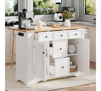 Kebnor Zona pranzo allungabile isola cucina con ripiani regolabili e cassetti multifunzione, isola cucina autoportante con prese, ideale per cucina e sala da pranzo (bianco)