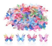 Keboyoe 100 pezzi Colorato Farfalla Organza Farfalle 3D Tessuto Con Strass Farfalle Decorative Di Organza Farfalle 3D Decorative per Parete, Matrimoni, Fai da Te Vestiti, Fermagli per Capelli