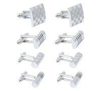 Keboyoe 4 Paia Gemelli Classici per Uomo Gemelli Quadrati,Cilindro Classici Gemelliper Camicia Uomo gemelli Cufflinks Argento gemellis Personalizzati Set per Compleanno,Matrimonio,Regalo del Padre