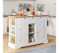 KecDuey Armadio da cucina, isole da cucina, tavolo da cucina mobile, piano di lavoro pieghevole, armadio, cassetto, portaspezie, portasciugamani, 5 rotoli, presa integrata, cucina/cibo (bianco)