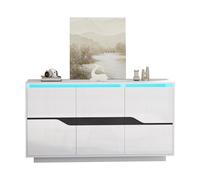 KecDuey Cassettiera, 140 x 40 x 76 cm, con LED, credenze con 3 porte, armadietto per sala da pranzo con divisori regolabili, ampi armadietti senza maniglie (bianco (con LED)