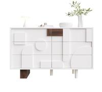 KecDuey Cassettiera, credenza moderna con ante geometriche, senza maniglie, cassetti con funzione push-to-pop, adatta per sala da pranzo, soggiorno, gambe in legno massello