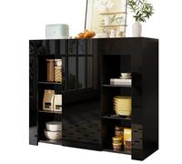 KecDuey Credenza, comò 95 x 35 x 83 cm, moderno buffet con parte anteriore lucida - Soluzione compatta ed elegante con ripiani in vetro e anta dell'armadio per soggiorno, sala da pranzo, cucina (nero)