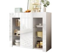 KecDuey Credenza, comò 95 x 35 x 83 cm, moderno buffet con parte anteriore lucida - Soluzione compatta ed elegante con ripiani in vetro e anta dell'armadio per soggiorno, sala da pranzo, cucina