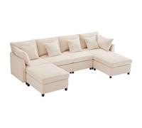 KecDuey Divano a quattro posti, moderno in ciniglia con poggiapiedi rimovibile, a forma di L, a forma di U, per soggiorno (beige)