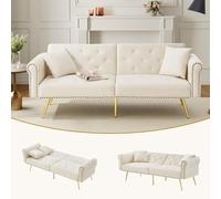 KecDuey Divano Moderno a 2 Posti, Divano Letto in Velluto Beige, Schienale Regolabile a 3 Livelli, Piedini in Metallo Dorati, Ideale per Piccoli Spazi