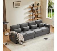 KecDuey Divano, Moderno divano a 4 posti in tessuto di lino, divano a quattro posti con tasche sui braccioli e 4 cuscini, divano letto in stile semplice, adatto per soggiorno, appartamento, ufficio