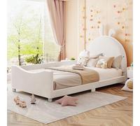 KecDuey Letto imbottito 90 x 200 cm, in flanella, con schienale, per genitori, figli, letto per gli ospiti (beige)