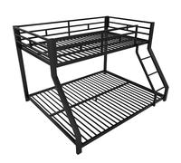 KecDuey Letto in ferro, letto a castello, 90 x 200 cm, letto inferiore 140 x 200 cm, struttura del letto con ringhiera, gradino, senza materasso, letto in metallo per soggiorno, camera da letto (nero)