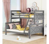 KecDuey Letto in legno, letto a castello con scala e ringhiera di sicurezza, trasformabile in 2 letti separati, letto matrimoniale, singolo per bambini, ragazzi e adulti (Grigio)