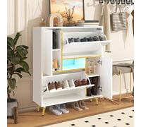 KecDuey Scarpiera moderna 80 x 25 x 96 cm, scarpiera bianca con parte anteriore lucida e luce LED a 16 colori, scarpiera (bianco)