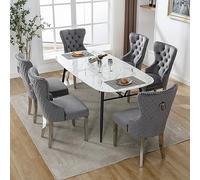 KecDuey Set di 6 sedie imbottite per sala da pranzo con battente per porta singola sul retro, teste con chiodi, gambe di supporto in metallo, rivestimento in velluto (grigio)