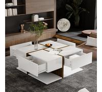 KecDuey Tavolino lucido, tavolini con 4 cassetti, abbinamento unico dei colori e design delle linee, spazio inferiore, consolle per soggiorno (bianco+colore legno)