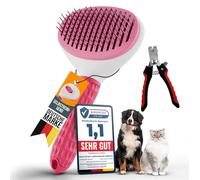 Kecks Tierwelt Spazzola per gatti rosa e spazzola per cani nel set: per capelli corti e lunghi, con forbici per artigli riduce la caduta dei capelli, garantisce una pelliccia lucida ed è facile da