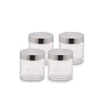 KECKU kela Set di barattoli Bera, 4 Pezzi, Diametro 11 cm, 0,8 l, Vetro Trasparente, Rotondo, Coperchio a Vite in Acciaio Inox, 17870