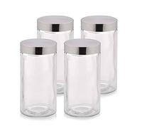 KECKU kela Set di barattoli Bera, 4 Pezzi, Diametro 11 cm, 1,7 l, Vetro Trasparente, Rotondo, Coperchio a Vite in Acciaio Inox, 17868