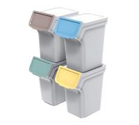 PROSPERPLAST Set di contenitori per rifiuti Keden Stackbox Raccolta differenziata Telaio rimovibile per Sacchetto Coperchi colorati (4x20L, Cenere)