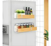 KedioPio Porta Spezie Magnetico Bianco, 2 Pezzi Portaspezie Magnetico per Frigo con 4 Ganci, Mensole Magnetiche Frigo Porta Spezie Calamita in Legno per Portaoggetti e Supporti la Cucina, Bianco