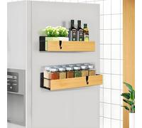 KedioPio Porta Spezie Magnetico per Frigo, 2 Pezzi Portaspezie Magnetico da Frigorifero con 4 Ganci, Mensola Magnetica Frigo Porta Spezie Calamita per Portaoggetti e Supporti la Cucina, Nero