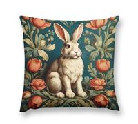 Keebik Federa per cuscino in stile vintage con coniglio botanico William Morris, morbida, decorativa, per la casa, soggiorno, letto, divano, auto, 45,7 x 45,7 cm