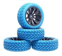 KEEDA Pneumatici in gomma da 75 mm e ruote in plastica, pneumatici RC e 10 raggi Rader per 1/10 RC Su Strada Auto 1/16 RC Rally Auto HSP 94123 HPI Kyosho Tamiya (Blu)