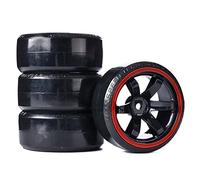 KEEDA RC Drift Car Ruote in Plastica e Pneumatici, 63mm Pneumatici Duri per 1/10 on Road Racing Drift Car Veicoli Parti (Nero & Rosso)