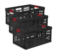 keeeper 3 x cassette professionale pieghevole "Ben" (45 litri, PP, grafite/rosso)