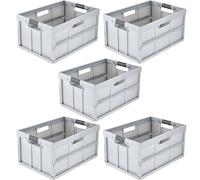 keeeper benno 5 scatole pieghevoli professionali stabili con manici soft touch, 45 l, portata fino a 50 kg, adatte per carrello della spesa, 54 x 37 x 27,5 cm, argento chiaro
