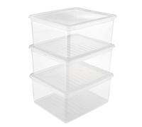 keeeper Box Contenitore con Sistema di Ventilazione, Confezione da 3 Pezzi, Altezza: 18 cm, 3 x 18 L, 39 x 33,5 x 18 cm, Bea, Trasparente