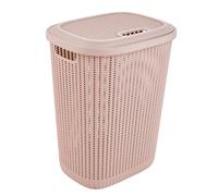 keeeper Cesta per biancheria in stile "effetto maglia", Coperchio integrato, Con fori di ventilazione, Plastica, 57 l, Arne, Rosa chiaro