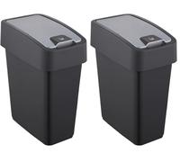 keeeper Cestino Premium con Coperchio Ribaltabile, Soft Touch, 10 l, 29,5 x 18 x 36,5 cm, Magne, Grigio (grafite) (Confezione da 2)