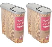 keeeper Contenitore per Alimenti Secchi Jean, Coperchio Ripiegabile, 2,6 L, Polipropilene, 21,5 x 9,5 x 24 cm, Nordic Grey (Grigio) (Confezione da 2)