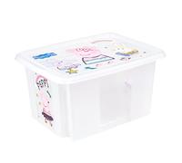 keeeper Contenitore Portaoggetti con Coperchio, Peppa Pig, Rotabile e Impilabile, Per Bambini, 15 L, Karolina, Trasparente Naturale
