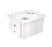 keeeper Contenitore Portaoggetti con Coperchio, Stars, Rotabile e Impilabile, Per Bambini, 24 L, Karolina, Nordic White (Bianco)