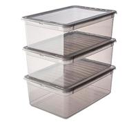 Set di scatole portaoggetti "bea" 3x 11 L PP grigio cristallo coperchio con sistema di controllo dell'aria per la ventilazione