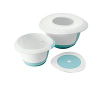 keeeper Set 4 in 1 con 2 Ciotole, Paraschizzi, Spatola per la pasta, Ventosa e Superficie antiscivolo, Plastica, Marla, Verde menta/Bianco