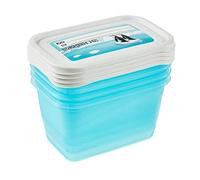 keeeper Set da 4 Contenitori per Congelare Alimenti, Coperchio Scrivibile, 4 x 750 ml, 15,5 x 10,5 x 8,5 cm, Mia Polar, Blu ghiaccio Trasparente