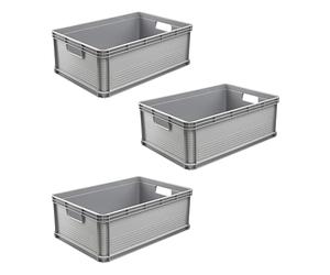 keeeper Set di Cassette da Trasporto, 3 x 45 L, Design Impilabile, Polipropilene, Robert, Nordic Grey (Grigio)